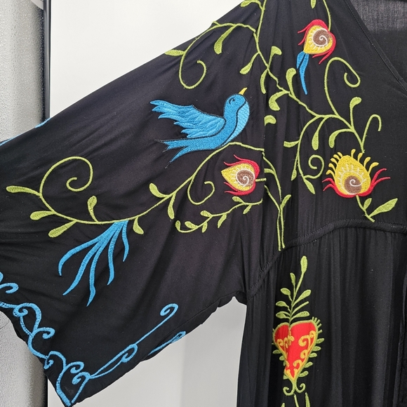 Embroidered Boho Heart & Birds Butron Down Maxi Dress Womens Size Xl - Picture 6 of 9